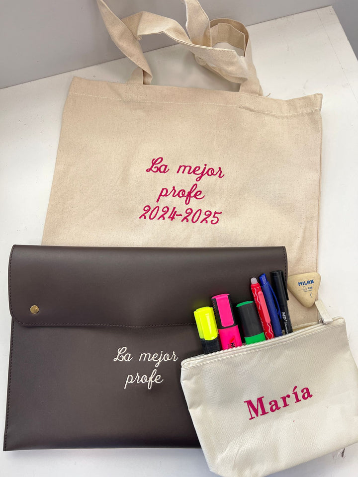 Pack profe Full: Porta documentos/tablet Brate o Nilo+ Neceser Vichy + Estuche Vichy + Bolsa Tela + Neceser Tela - Belorias