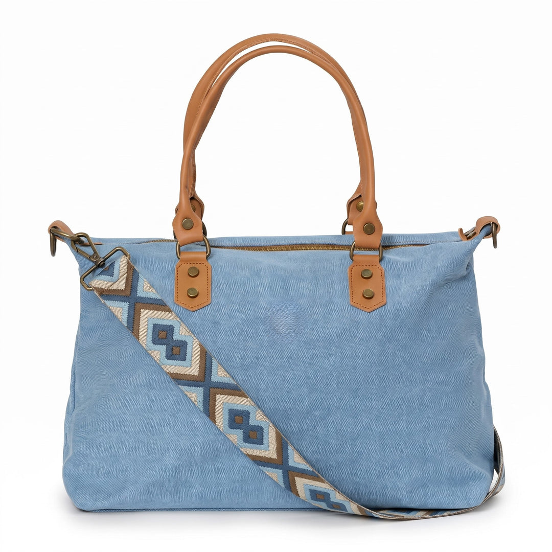 Set Bolso Foscolo Azul con Bordado Camel - Belorias