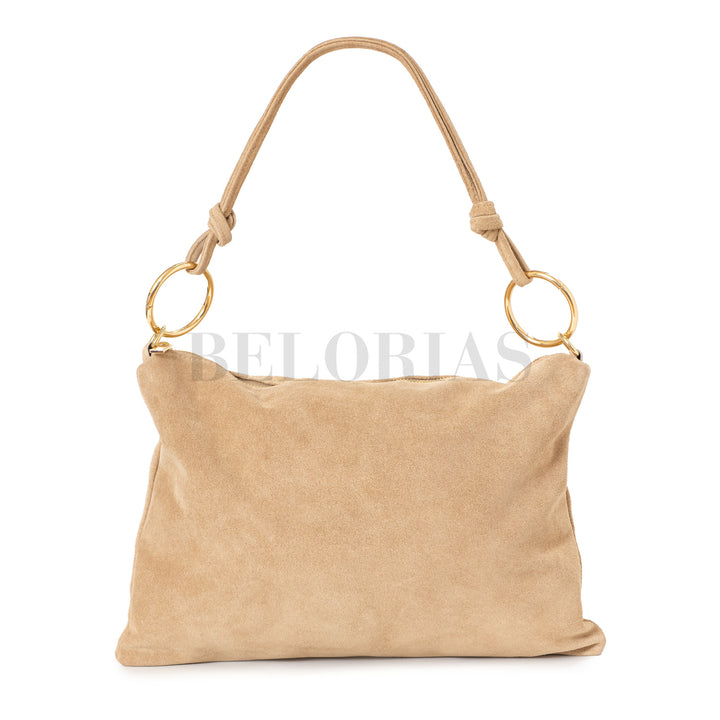 Bolso versátil y sofisticado con acabado liso en antelina beige

