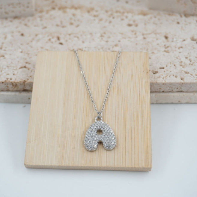 Colgante Plateado con Inicial Personalizada-Big