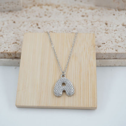 Colgante Plateado con Inicial Personalizada-Big