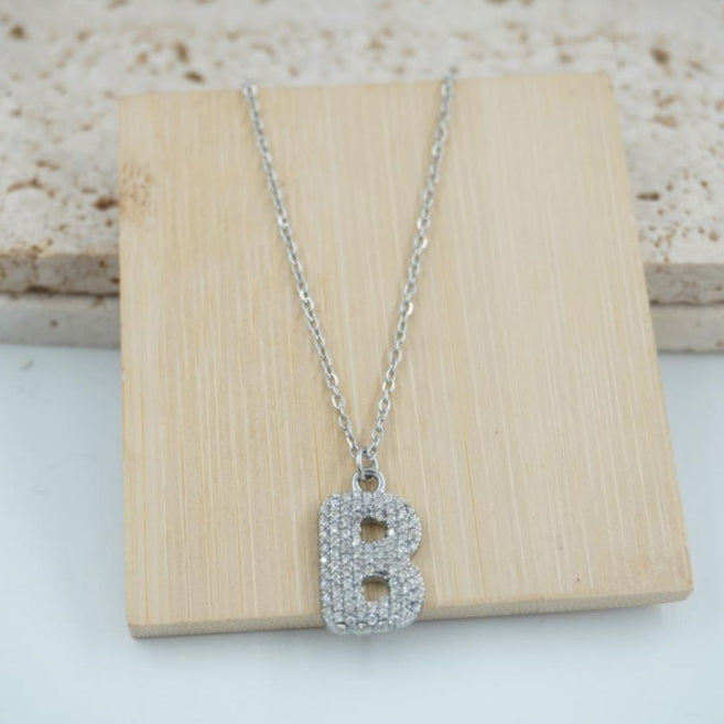 Colgante Plateado con Inicial Personalizada-Big