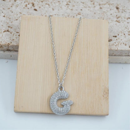 Colgante Plateado con Inicial Personalizada-Big