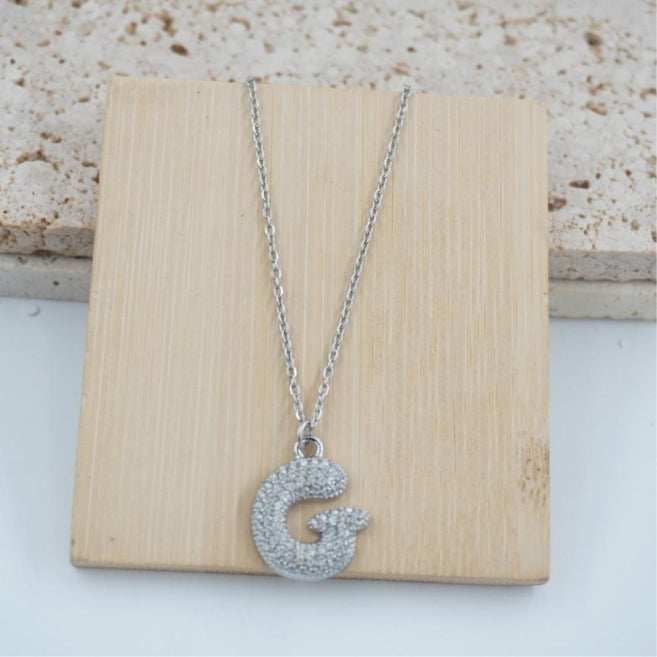 Colgante Plateado con Inicial Personalizada-Big
