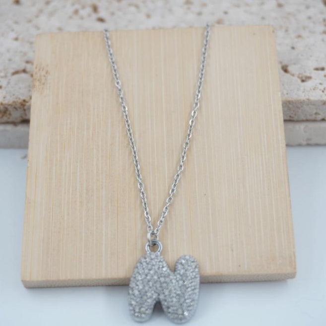 Colgante Plateado con Inicial Personalizada-Big
