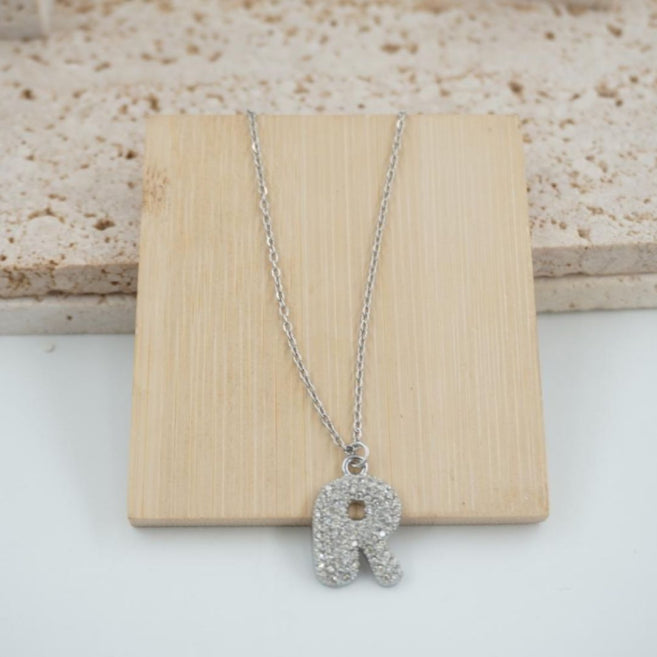 Colgante Plateado con Inicial Personalizada-Big