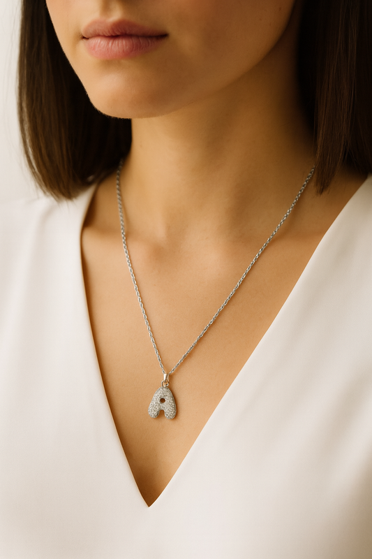 Colgante Plateado con Inicial Personalizada-Big