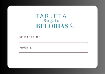 Tarjeta Belorias envuelta con cinta decorativa, lista para regalar.