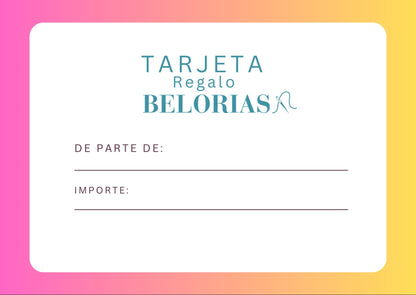 Tarjeta de regalo Belorias en diseño minimalista y elegante, válida para toda la tienda.