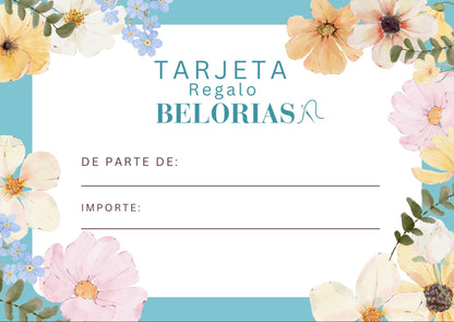 Tarjeta de regalo Belorias presentada en sobre kraft, ideal para sorprender con estilo.